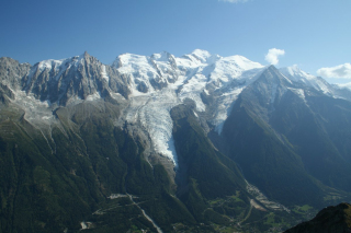 Aiguille du Midi (sharp peak on left) and Mont Blanc (tallest one)